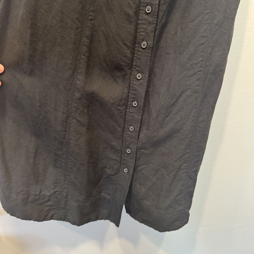 New York & Company Midi Dress Linen Black Full Button Front 90s Y2K Womens Sz 8 - Picture 2 of 8